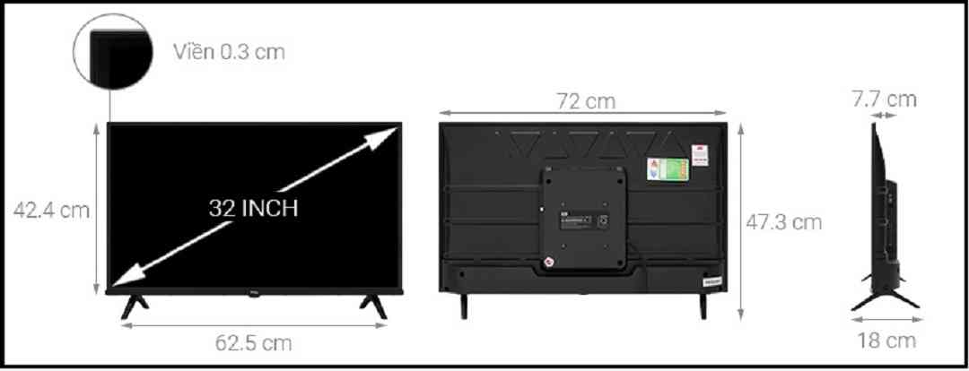 Kích thước của tivi 32 inch: Cách tính và cách đo.